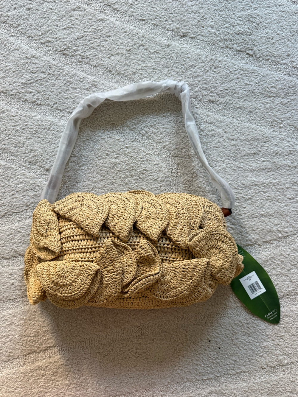BRAND NEW Farm Rio Flower Raffia Shoulder Bag - Natural - Picture 5 of 9
